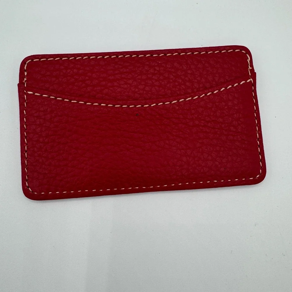 Dooney & Bourke Leather Card Case Wallet Brown Red Pebbled Minimalist Slim
